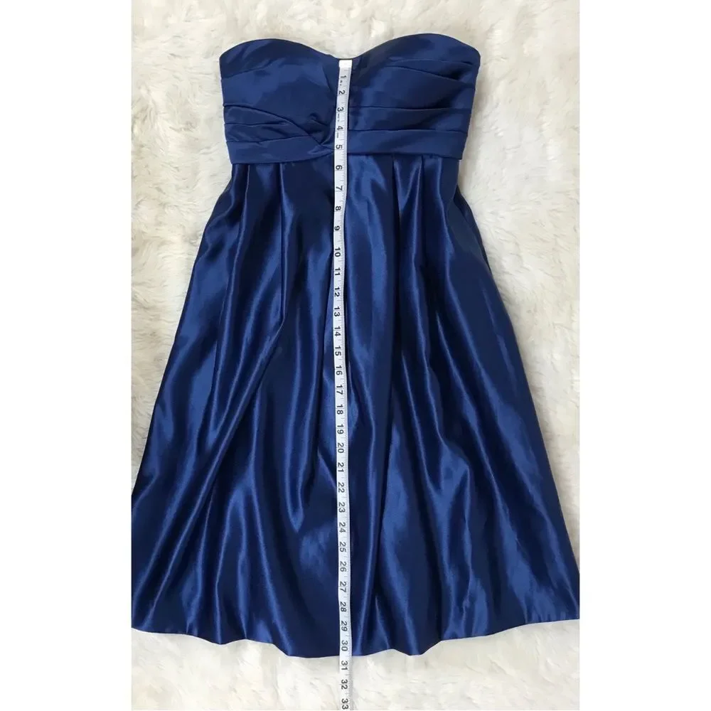 BILL LEVKOFF Navy Blue Strapless Satin Dress Short Bridesmaid‎ Formal Size 0